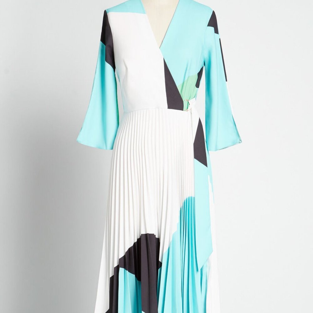 Opposites Abstract Faux-Wrap Dress